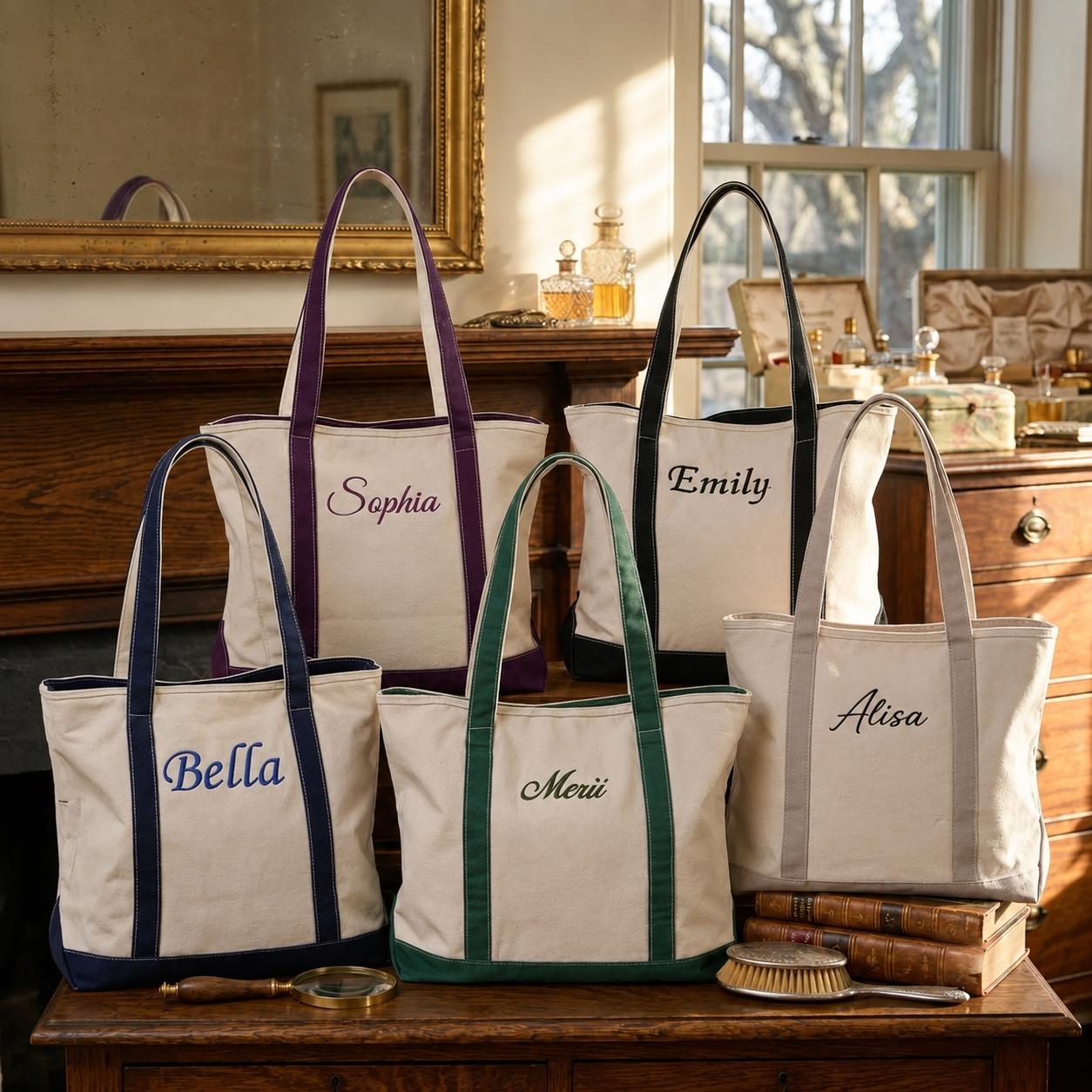 Custom Embroidered Canvas Tote Bag, Personalized Name Beach Bag, Bridesmaid Gift, Bachelorette Tote, School Bag for Her