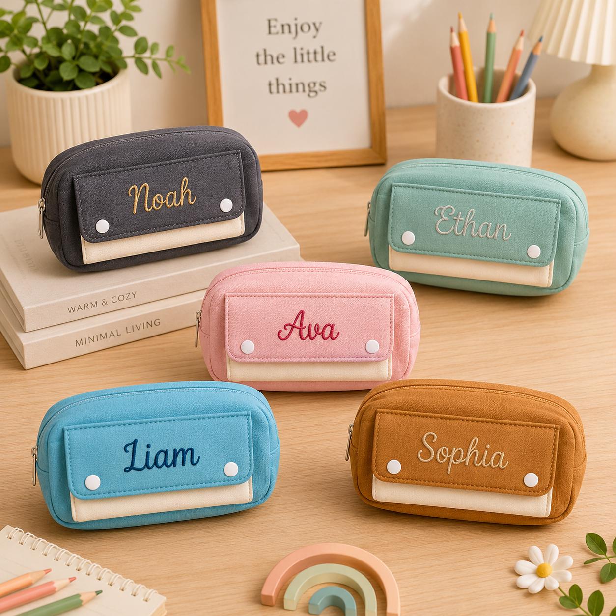 Personalized Pencil Case for Kids, Custom Name Embroidered Canvas Pen Pouch, Large Capacity School Supply Bag, Back to School Gift
