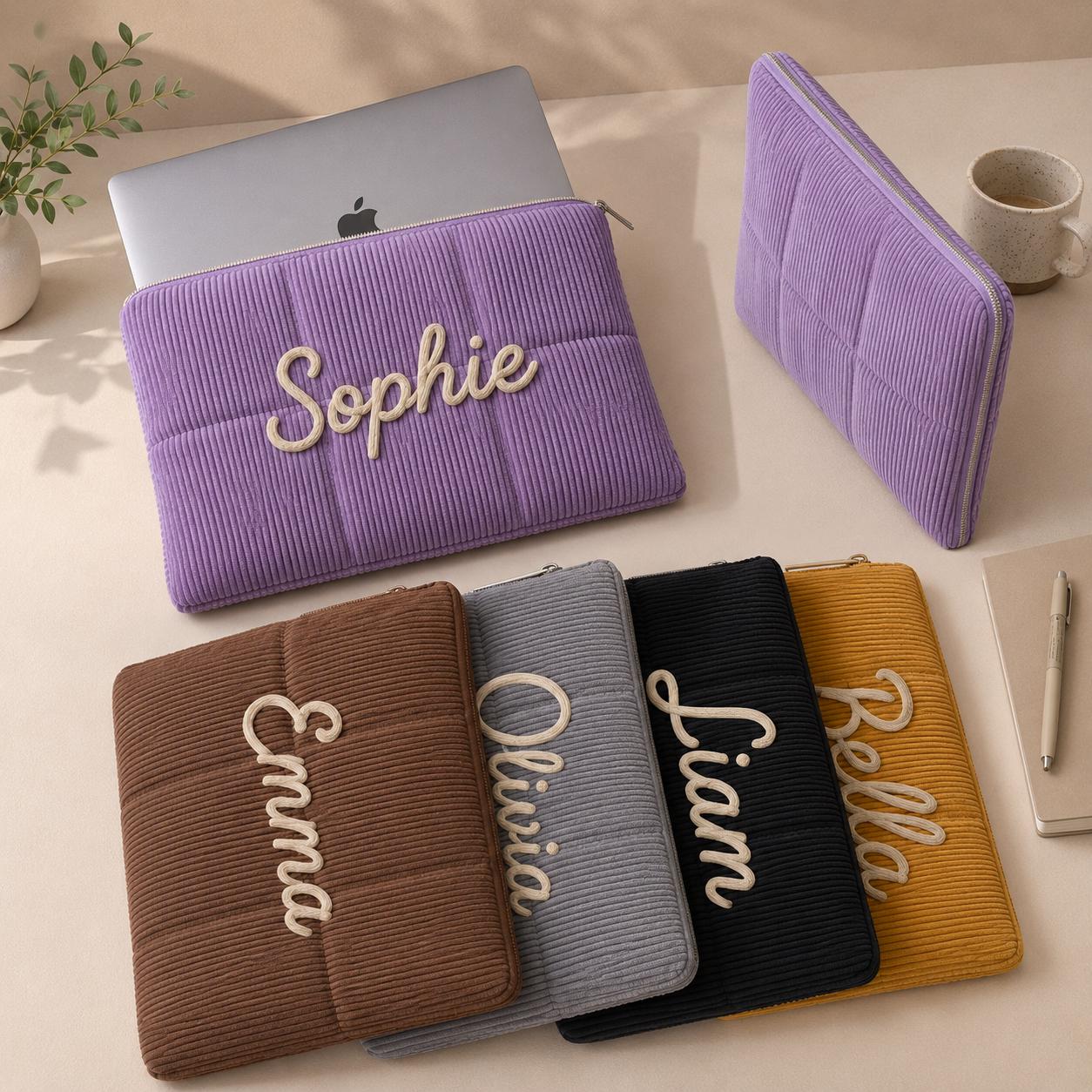 Personalized Corduroy Laptop Bag, Custom Name Laptop, Aesthetic Work Bag Gift, Custom Name Laptop Bag Corduroy, Gift for Her, Coworker Gift