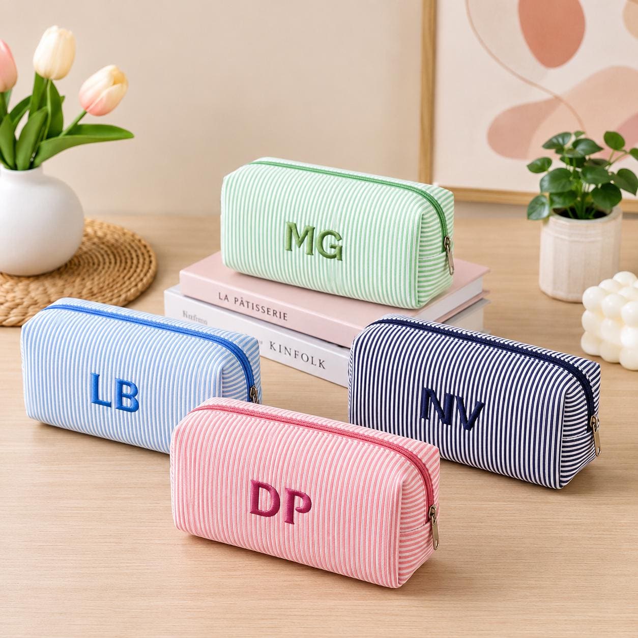 Personalized Seersucker Pencil Case, Embroidered Name Pencil Pouch, Monogram School Supplies, Back to School Gift for Kids & Teachers