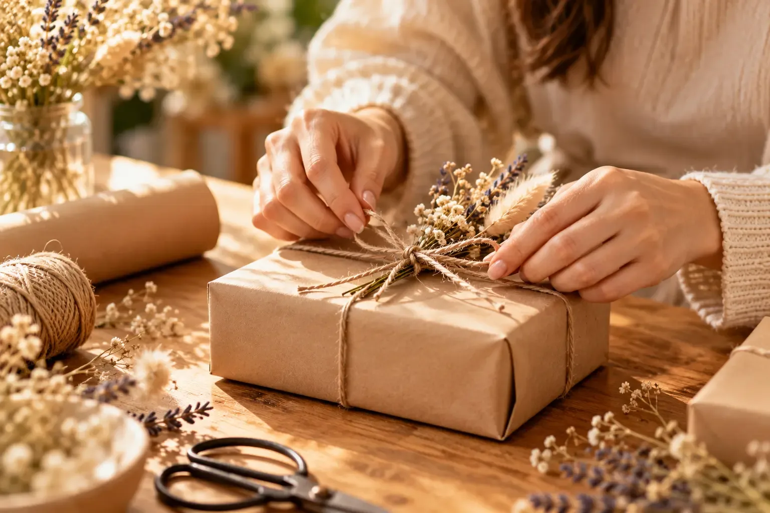 Wrapping a birthday gift for a sister