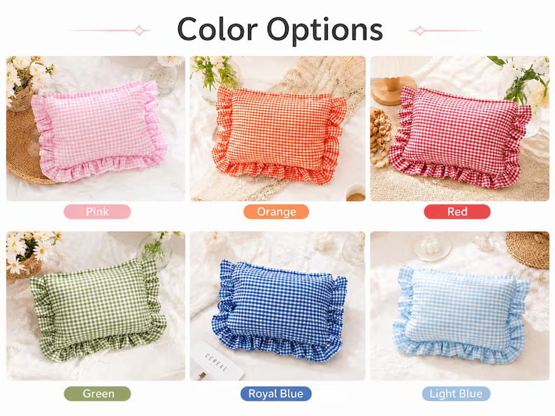 Custom Embroidered Gingham Cosmetic Bag, Personalized Makeup Pouch with Ruffle Trim, Cotton Travel Toiletry Organizer, Beauty Storage Case for Women Girls — image 12